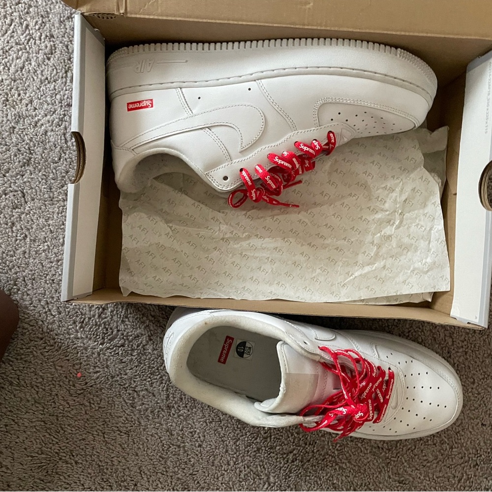 Supreme White and Red Sneakers
